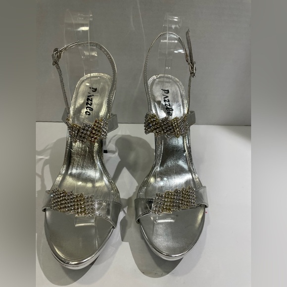Pazzle silver & gold rhinestone high heel stiletto sling back shoes size 9 - Picture 1 of 6